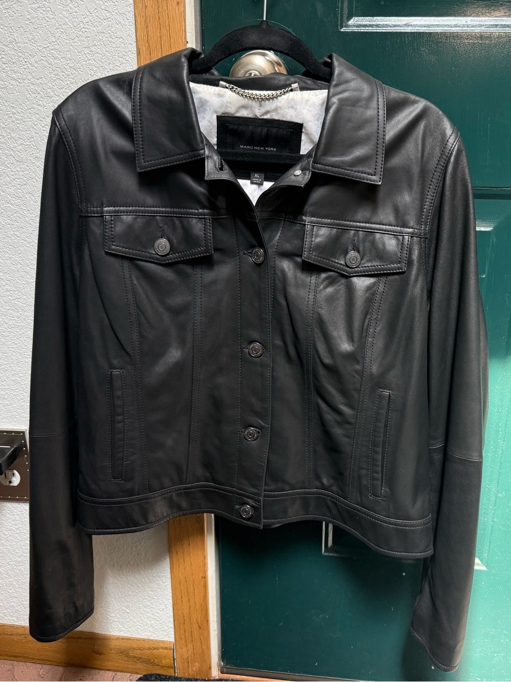 Andrew Marc New York Black Leather Jacket XL Trucker style